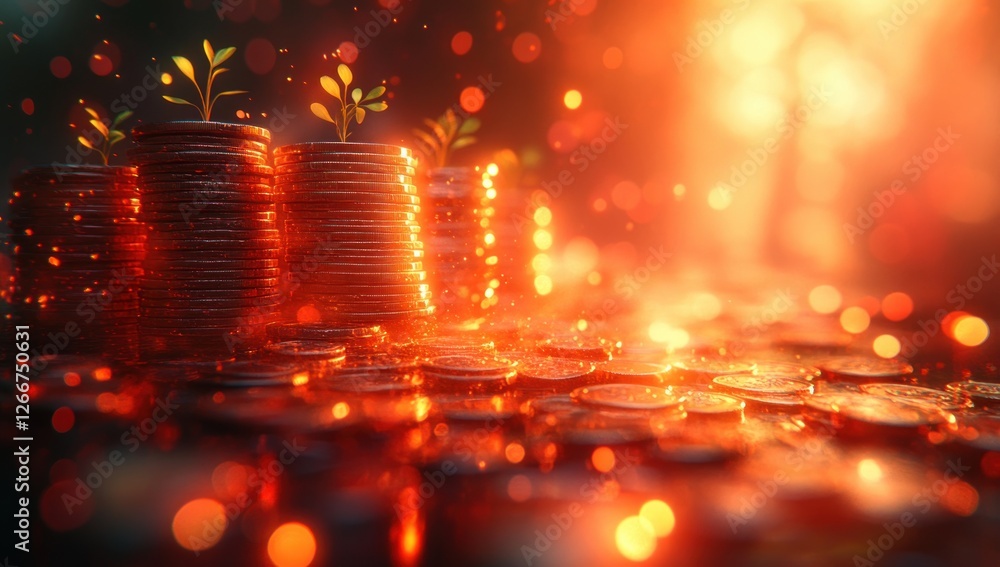 Money Growth Concept with Plants and Light Effects for Business Success and Prosperity Money Growth Concept with Plants and Light Effects for Business Success and Prosperity