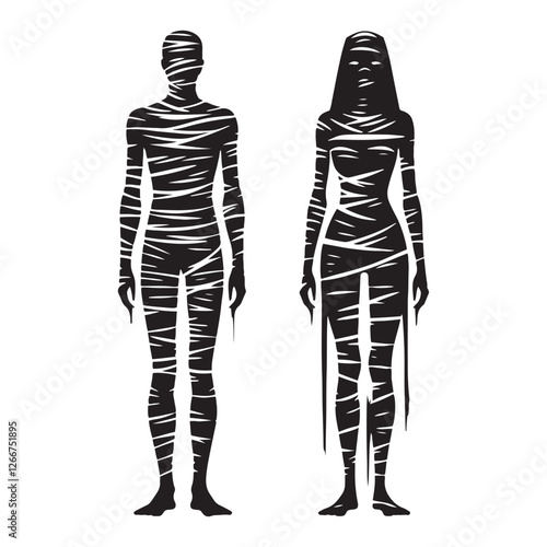 Superstitious lore Mummy silhouette symbolizing legendary undead - Mummy illustration - Mummy vector - mythical creature silhouette
