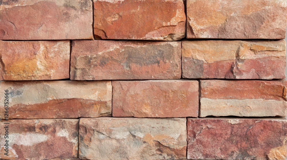 Fototapeta premium Rustic Red Stone Wall with Natural Texture and Warm Tones