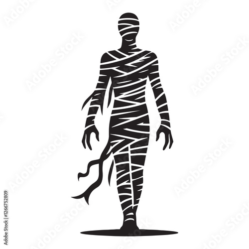 Haunting Mummy silhouette symbolizing cursed legends - Mummy illustration - Mummy vector - mythical creature silhouette
