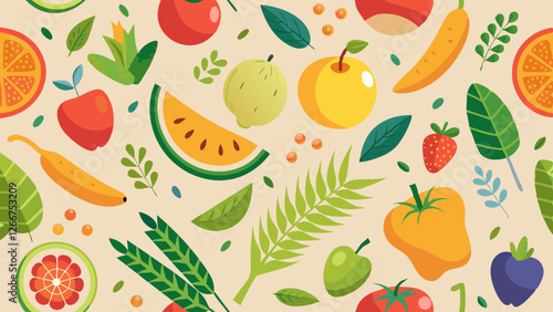 healthy food pattern with fruits vegetables