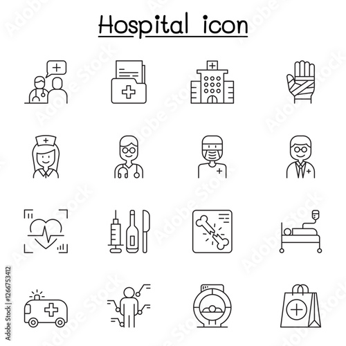 Hospital icon set in thin line style
