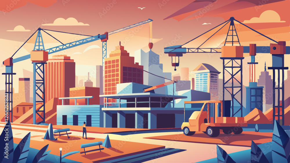 Fototapeta premium construction site with cranes and buildings