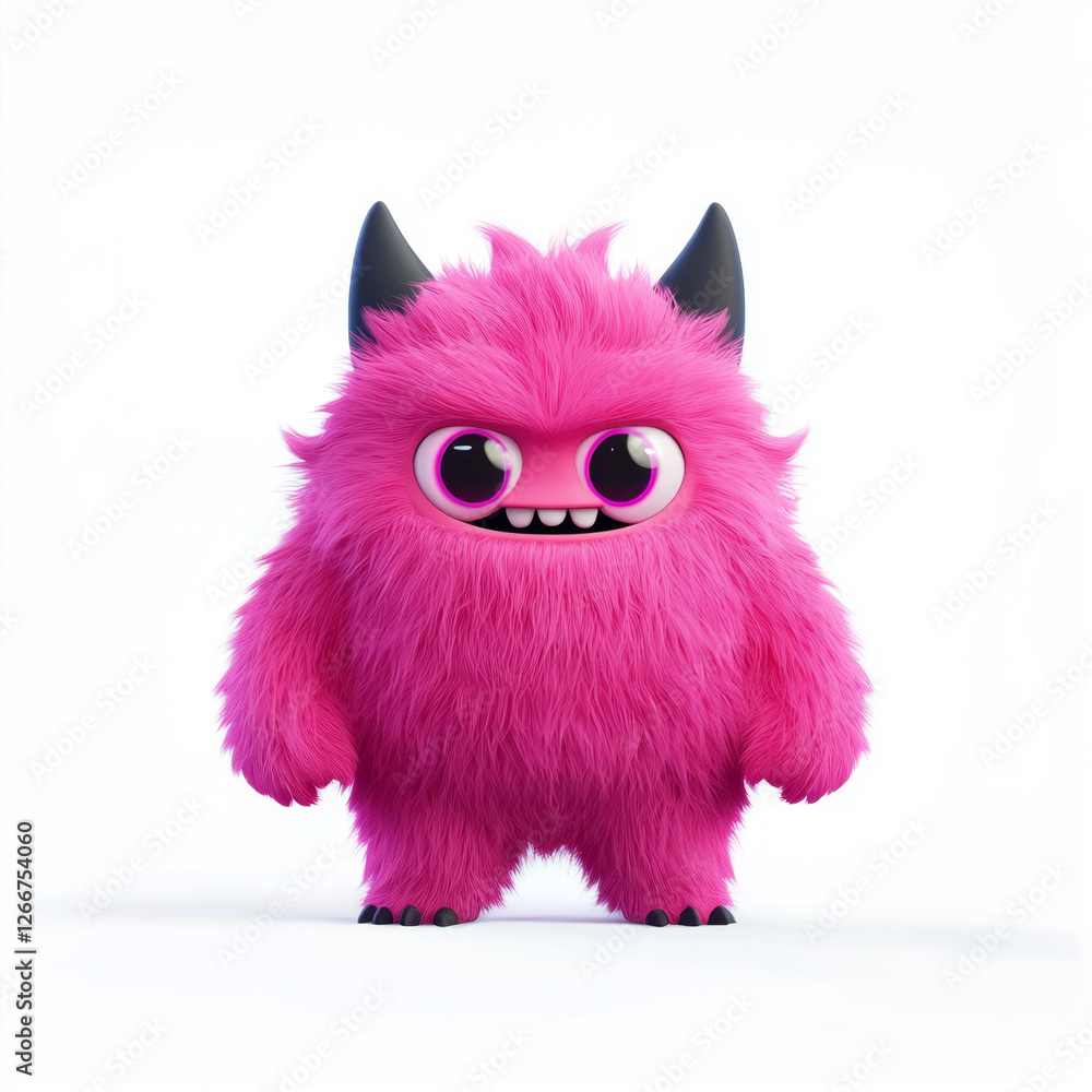 Cute Pink Cartoon Furry Cat with a Playful Look Cute Pink Cartoon Furry Cat with a Playful Look