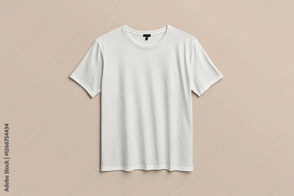 Plain white t-shirt laid flat on a neutral background, showcasing a clean and minimalistic design ideal for customization or branding. Plain white t-shirt laid flat on a neutral background, showcasing a clean and minimalistic design ideal for customization or branding.