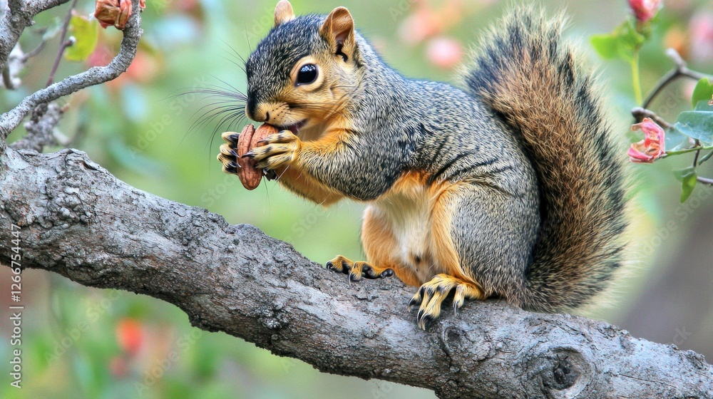 a squirrel is eating nuts on a tree branch a squirrel is eating nuts on a tree branch