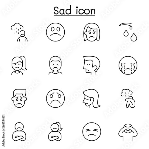 Sad icon set in thin line style