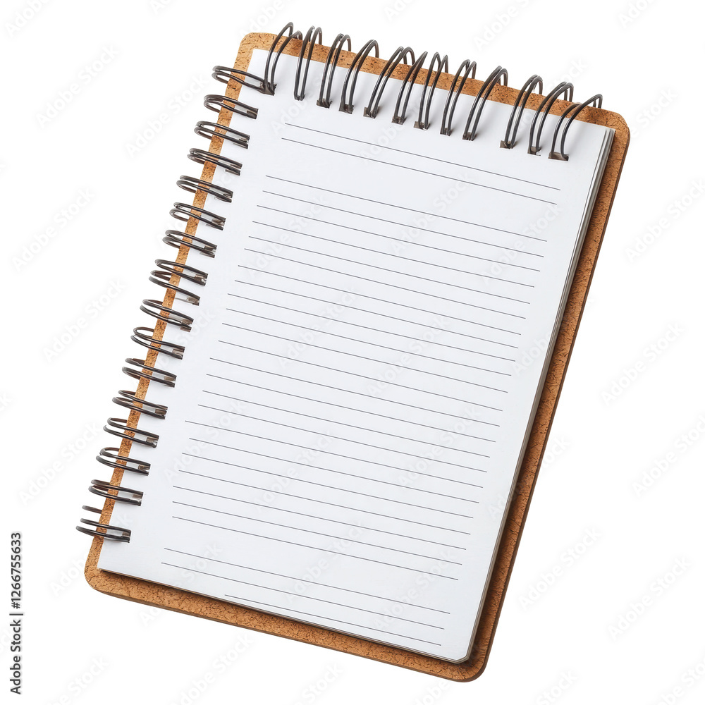 Isolated Top-Angle View of Cork-Covered Spiral Notebook Isolated Top-Angle View of Cork-Covered Spiral Notebook