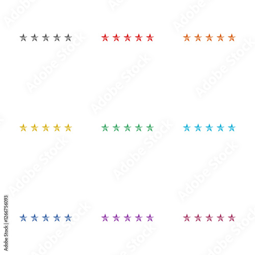 Five stars 5 stars rating icon isolated on white background. Set icons colorful