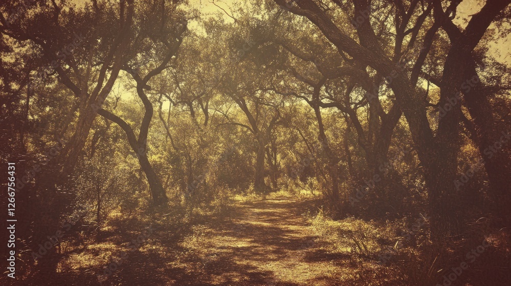Fototapeta premium Serene Forest Pathway Surrounded by Lush Greenery and Trees