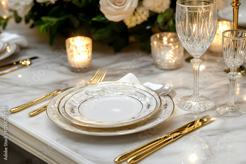 Wallpaper Mural Refined Candlelight Dinner Elegance on Classic White Marble Torontodigital.ca