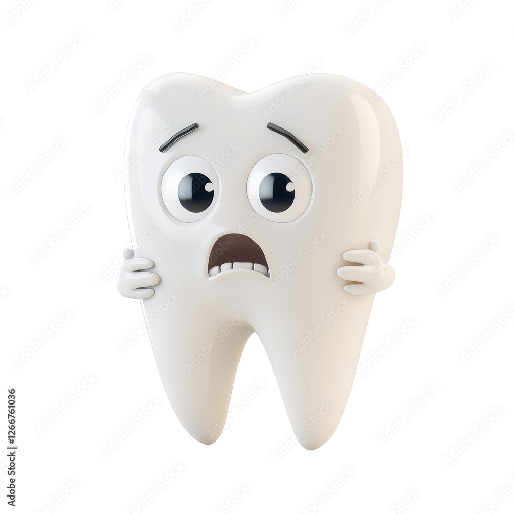 Isolated Cartoon Tooth with Worried Expression and Arms Isolated Cartoon Tooth with Worried Expression and Arms