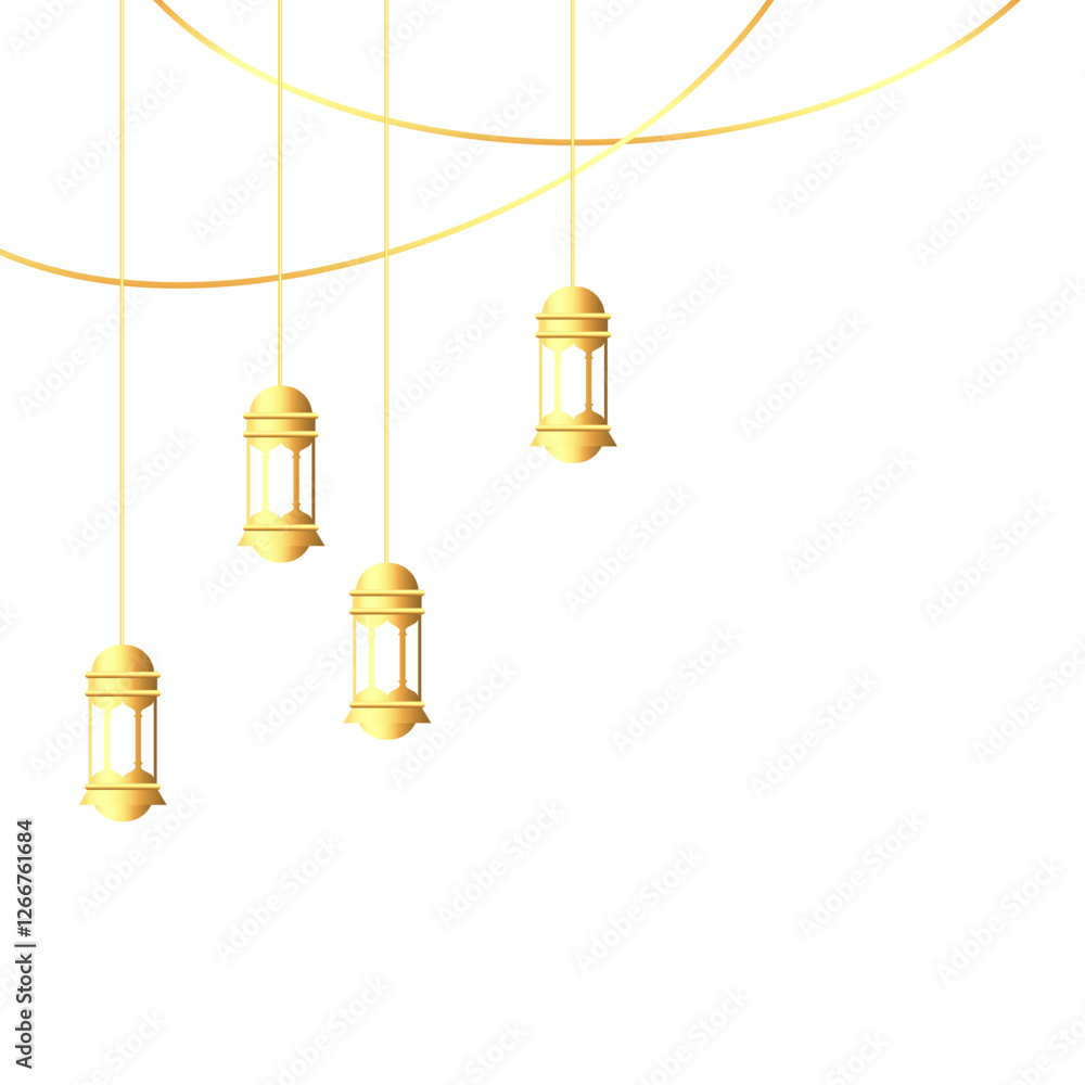 Obraz premium Golden Hanging Islamic Lantern Corner