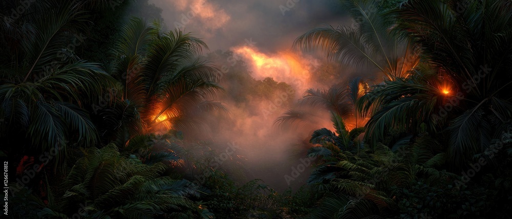 Fiery Jungle Path at Dusk Fiery Jungle Path at Dusk