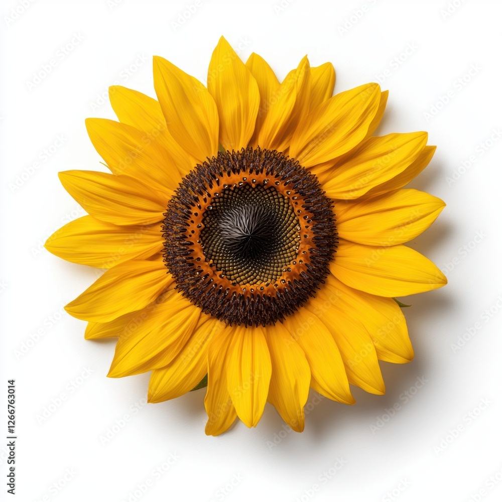 Fototapeta premium Bright yellow sunflower with detailed texture and vibrant petals on white background