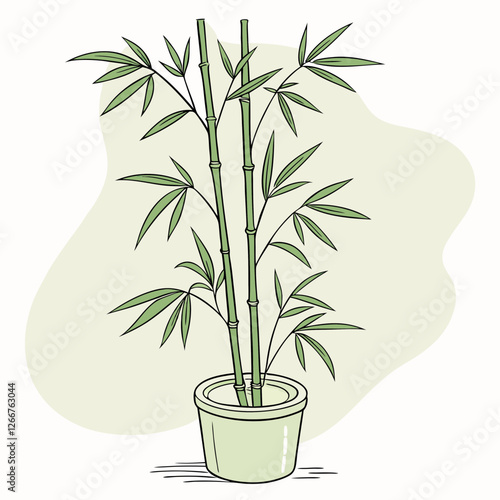 green bamboo plant in pot vector illustration