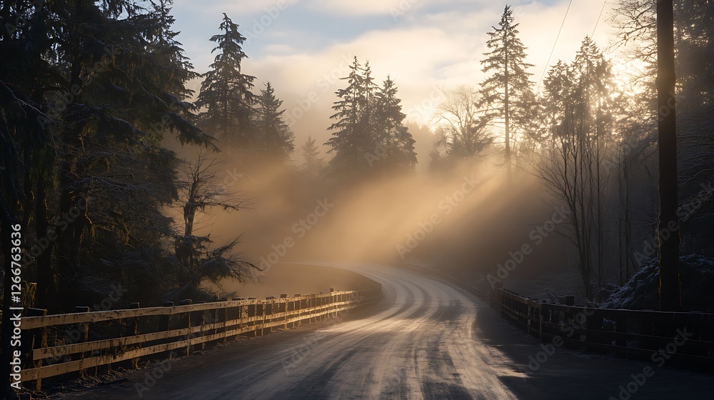 Obraz premium Misty Morning Sunlight Path