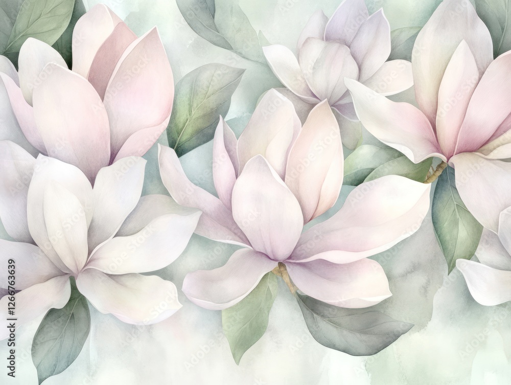 Pastel Magnolias Bloom, Soft Background, Floral Print Design Pastel Magnolias Bloom, Soft Background, Floral Print Design