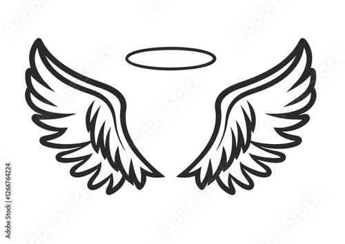 black and white angel wings with aura vector photo