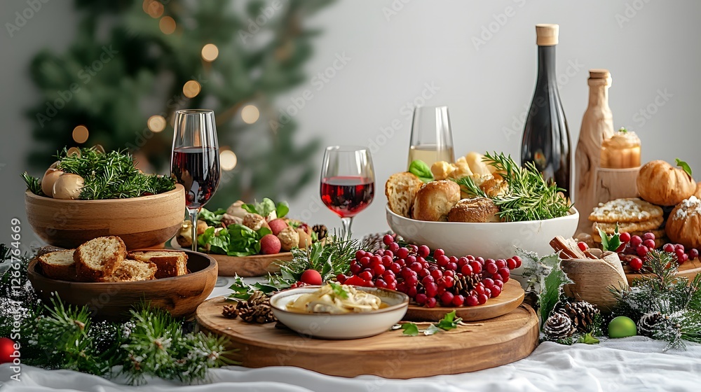 Fototapeta premium A beautifully arranged table displaying a variety of fresh fruit and a bowl of bread, ready for sharing