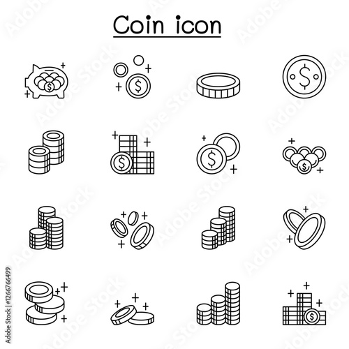 coin icon set in thin line style
