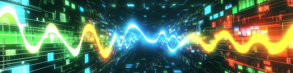 Fototapeta premium Data flow, network, digital, wave, abstract, technology, background, future