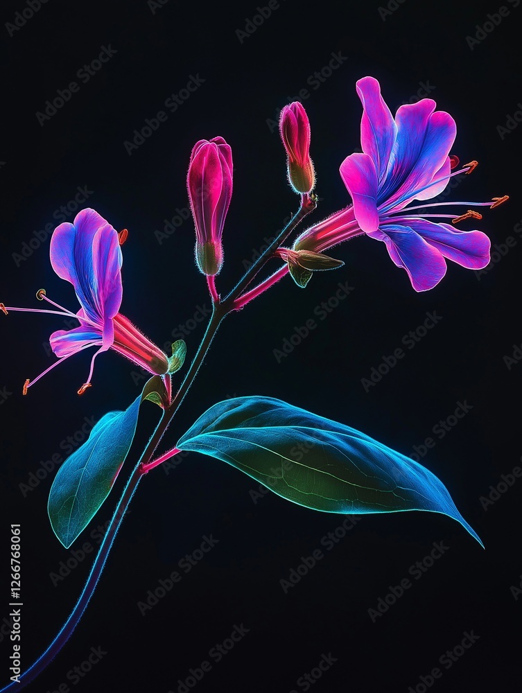 Fototapeta premium Purple glowing flower on black