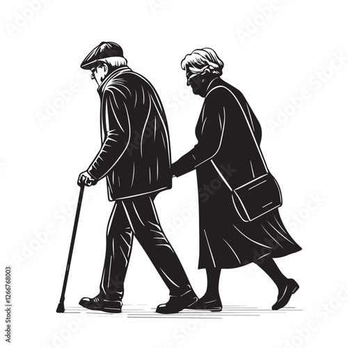 An old couple is walking with a cane vector