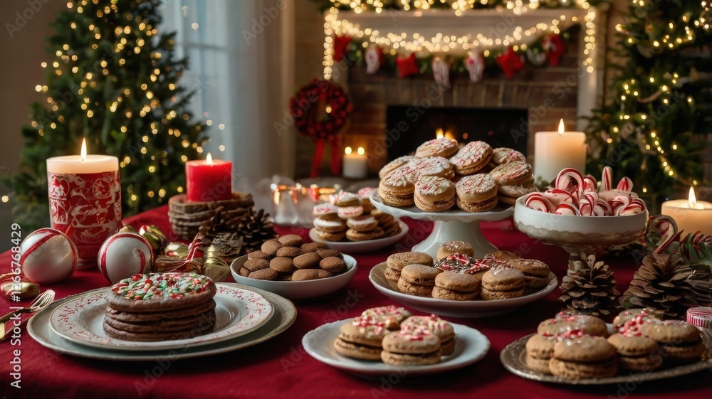 Festive Holiday Dessert Table with Twinkling Lights Festive Holiday Dessert Table with Twinkling Lights