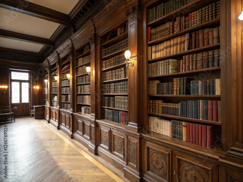 A library or study room, suggesting an environment for reading, research, or education.