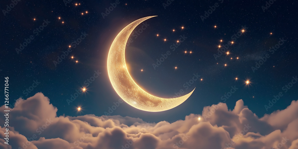 Naklejka premium illustration of moon on sky, lofi, cozy, full moon, night vibes, scenery