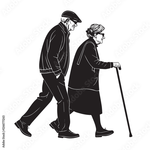 An old couple is walking with a cane vector