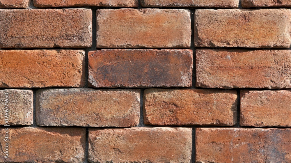 Wide panoramic view of a red brick wall with uniform masonry pattern, rustic texture and aged surface Wide panoramic view of a red brick wall with uniform masonry pattern, rustic texture and aged surface