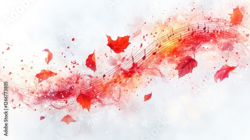 Musical background featuring a musical note surrounded by green leaves and natural elements