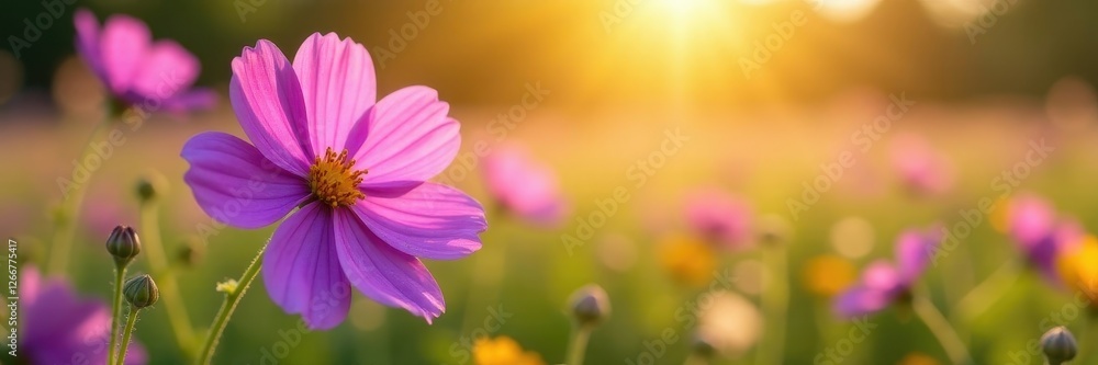 Vibrant purple flower, yellow heart, sunlit field , macro, rural, beauty Vibrant purple flower, yellow heart, sunlit field , macro, rural, beauty
