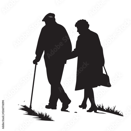 An old couple is walking with a cane vector