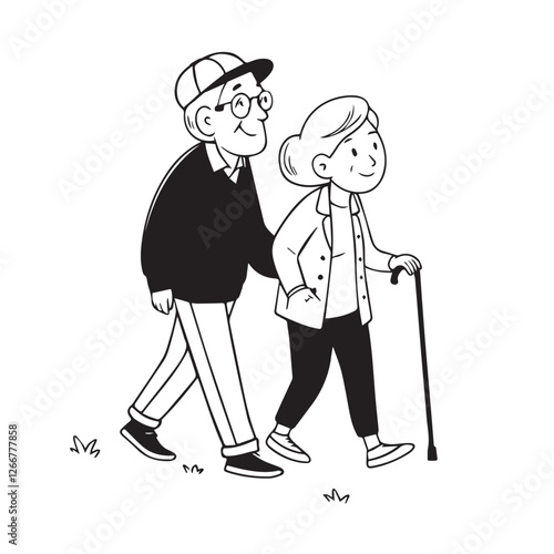 An old couple is walking with a cane vector