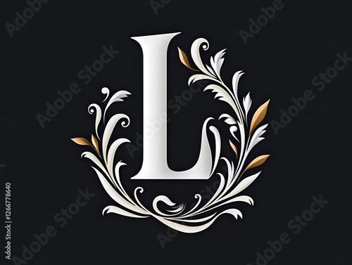 Elegant letter l design with floral elements black background digital artwork modern aesthetic