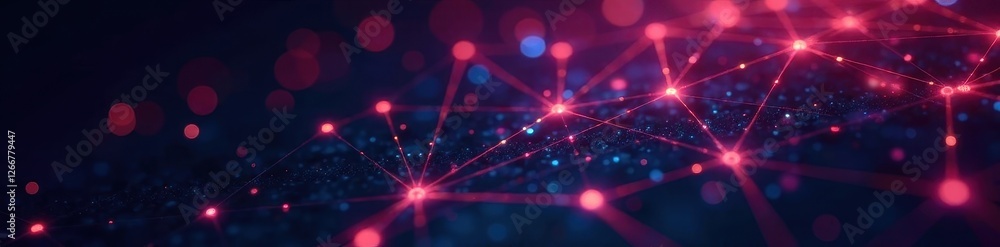 Fototapeta premium Abstract glowing network nodes and lines on dark background, texture, concept, science