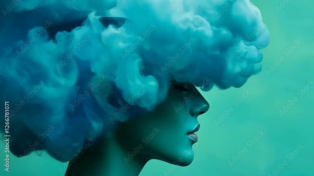 Dreamy silhouette of a person with a clouded head, creativity, imagination, surreal art concept Dreamy silhouette of a person with a clouded head, creativity, imagination, surreal art concept