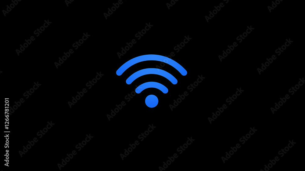 A glowing blue Wi-Fi icon with a minimalist aesthetic on a black background A glowing blue Wi-Fi icon with a minimalist aesthetic on a black background