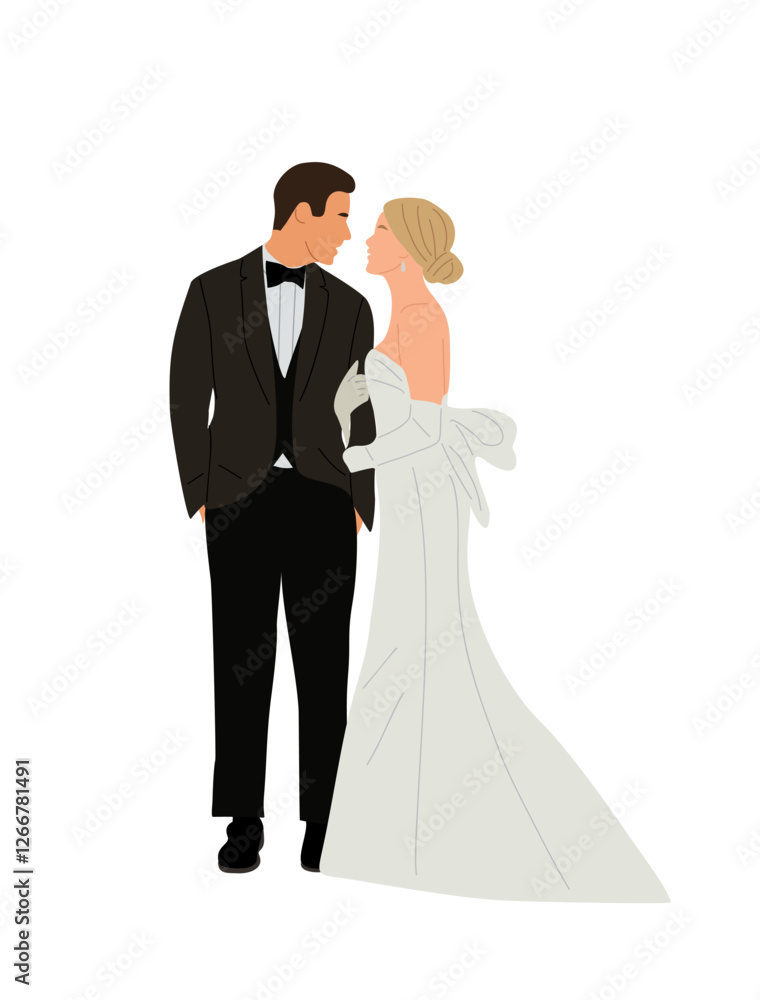 Wedding couple, Bride and groom in formal clothes on wedding day, marriage ceremony. Just married love couple, newlyweds. Realistic vector illustration isolated on transparent background. Wedding couple, Bride and groom in formal clothes on wedding day, marriage ceremony. Just married love couple, newlyweds. Realistic vector illustration isolated on transparent background.