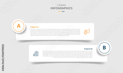 2 points template comparison concept for infographic with round rectangle box with circle badge with drop shadow style with two point list information