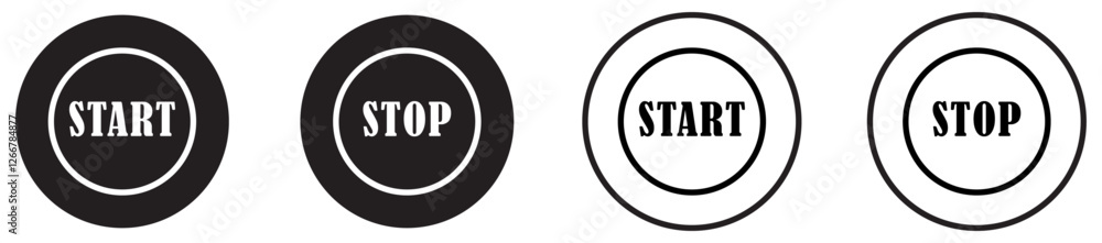 Start and stop button set collection. Automation start stop interface. Digital start stop button set. Go and stop button. Process activation stop s Circular action control buttons. Vector illustration Start and stop button set collection. Automation start stop interface. Digital start stop button set. Go and stop button. Process activation stop s Circular action control buttons. Vector illustration