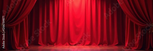 Deep red curtains framing a brightly lit stage, stagecraft, bright, rich photo