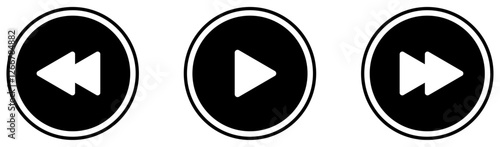 Fast forward rewind and play signs. Streaming application media symbols. Next previous play pause buttons. Digital fast forward and rewind icons. Circular media control button. Vector illustration