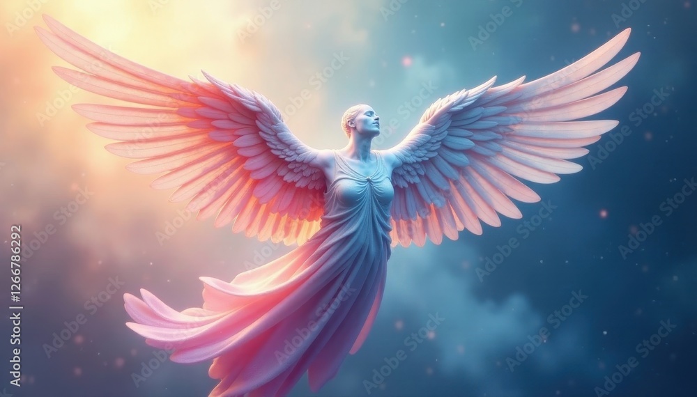 Obraz premium Ethereal winged form, soft color blends, abstract shapes, beauty, flight