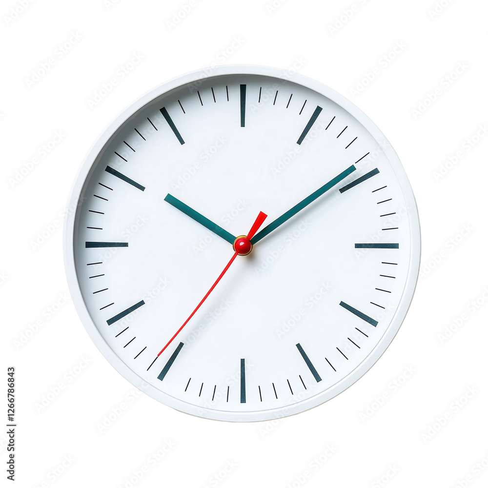 Isolated Clean White Wall Clock with Colorful Hands Isolated Clean White Wall Clock with Colorful Hands