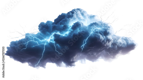 A dense, dark storm cloud floating in the sky Isolated on white background