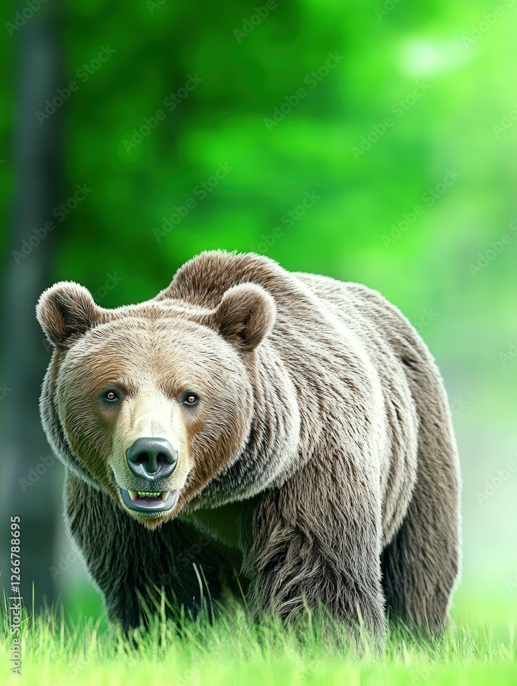 Brown bear wandering through lush green forest in daylight Brown bear wandering through lush green forest in daylight